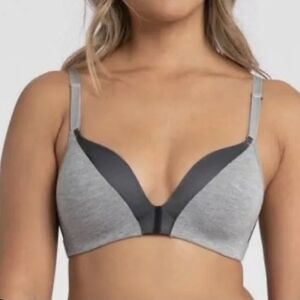 All.you.lively All-day Deep V Wireless Bra Heather Gray & Black NWT